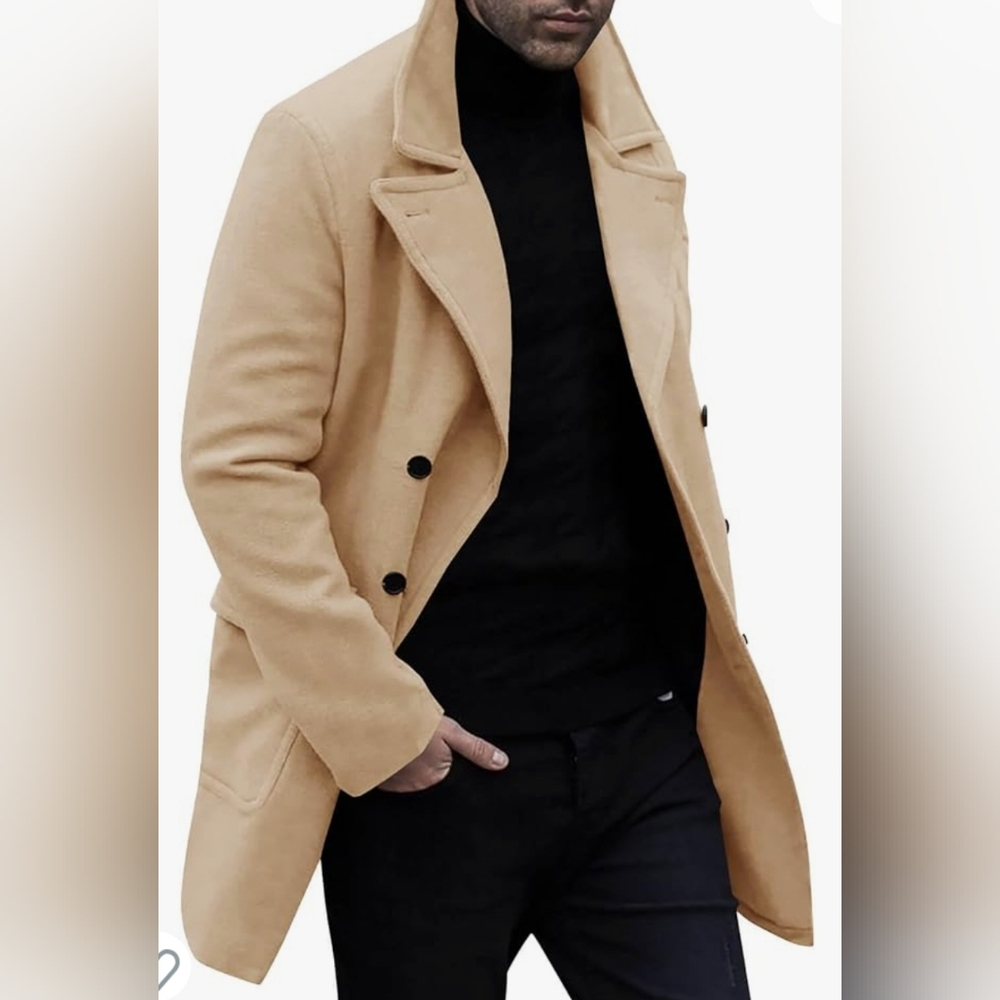 Men's Notched Lapel Single Breasted Casual Loose Mid-Length Pea Coat